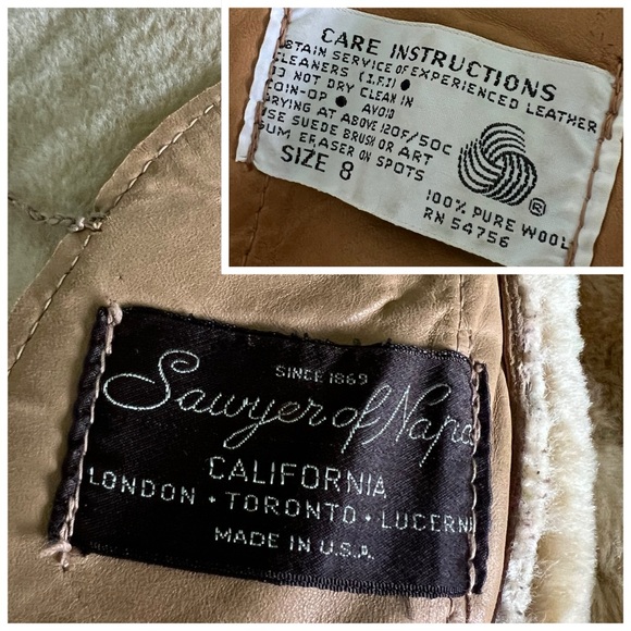 Sawyer of Napa Vintage Women's Suede Shearling Wool Bomber Made in USA Size 8 - Picture 13 of 16